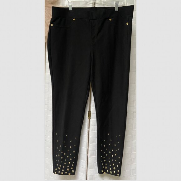Michael Kors Black Gold Studded Stretch Pocket Pants Size XXL - Picture 1 of 8